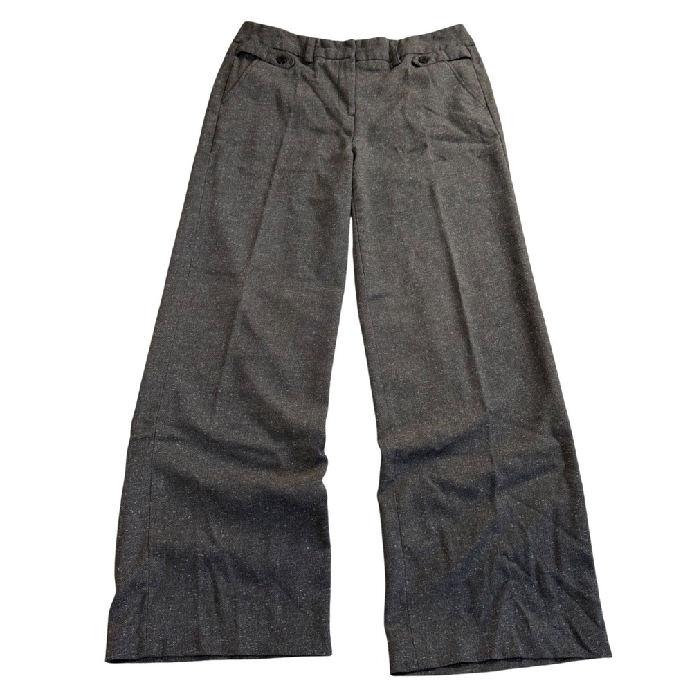 Sandro Sportswear Wide Leg Trousers Charcoal Grey 12 Metallic Herringbone Pants